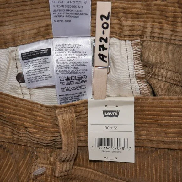 Levis Premium 568 Loose Fit Corduroy Jean Pants Mens 30x32 Beige/Brown NWT